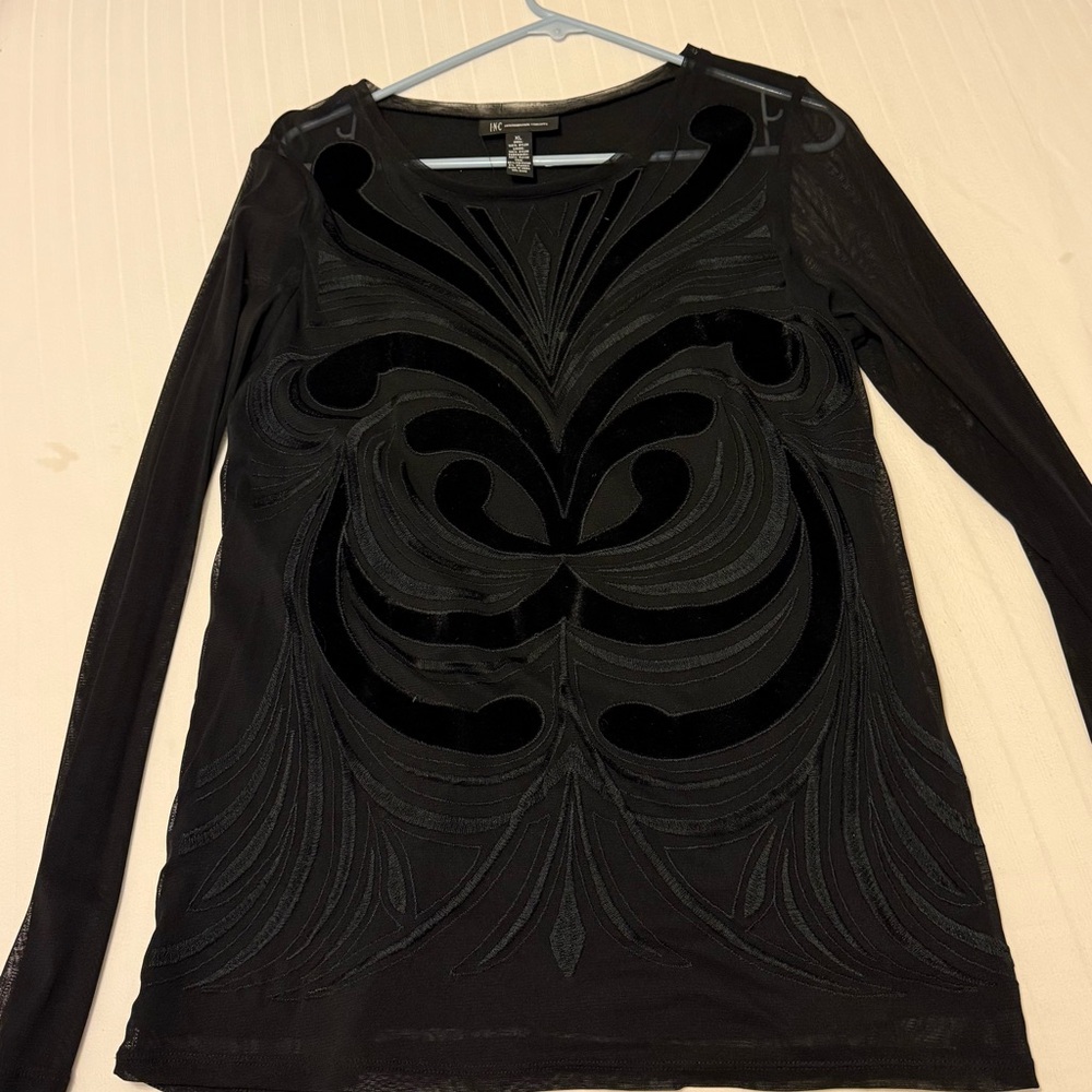 Black Long Sleeve Top with Velvet Design